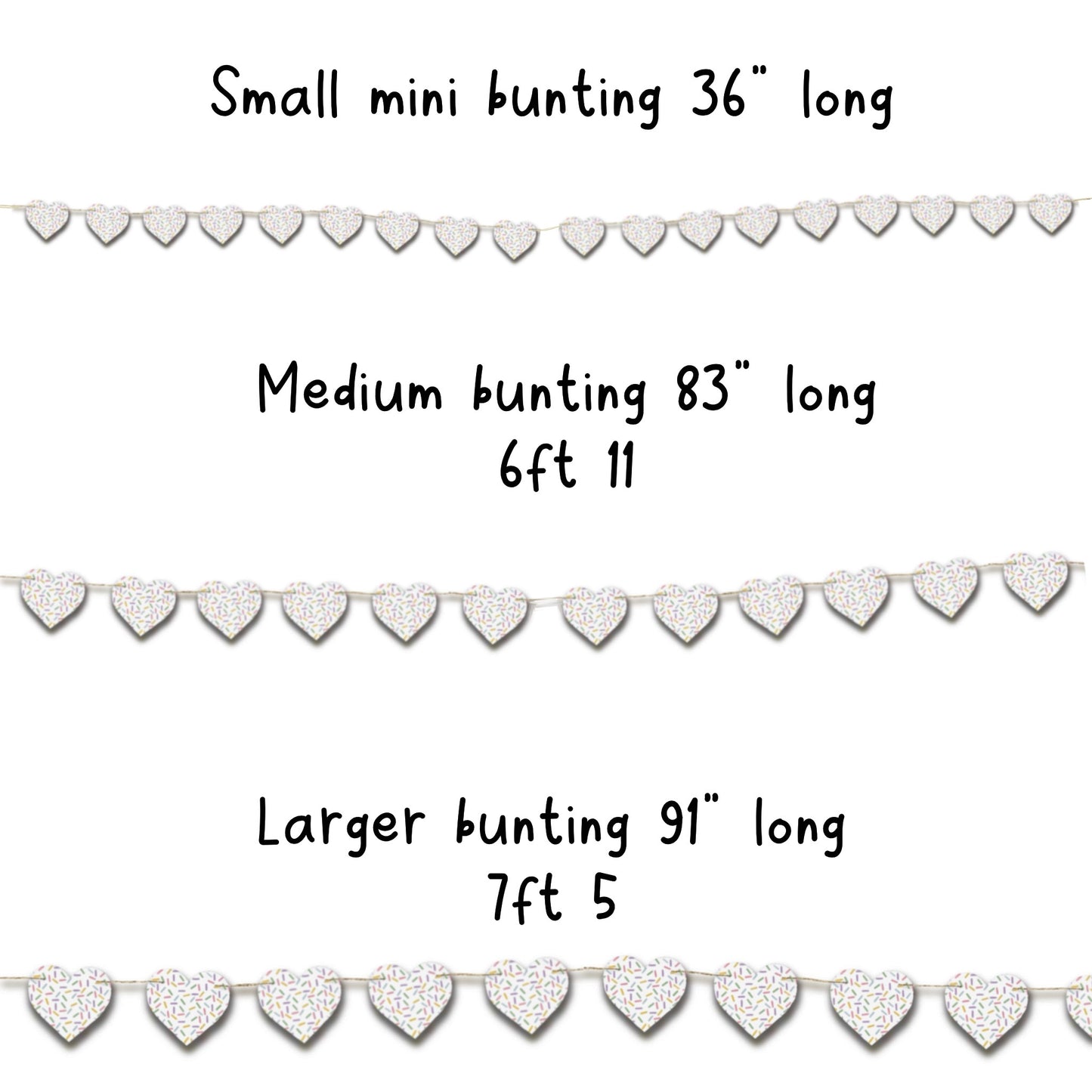 Sprinkles bunting heart shaped garland Pastel hundreds and thousands birthday party decorations Choose size