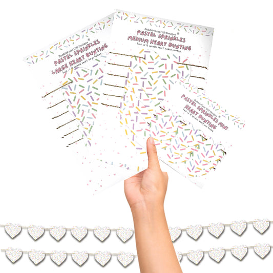 Sprinkles bunting heart shaped garland Pastel hundreds and thousands birthday party decorations Choose size