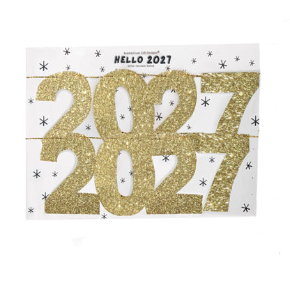 Gold glitter Hello 2027 bunting New Years eve party sparkly garland Hanging shelf decoration Choose your size, Mini or standard 1x12