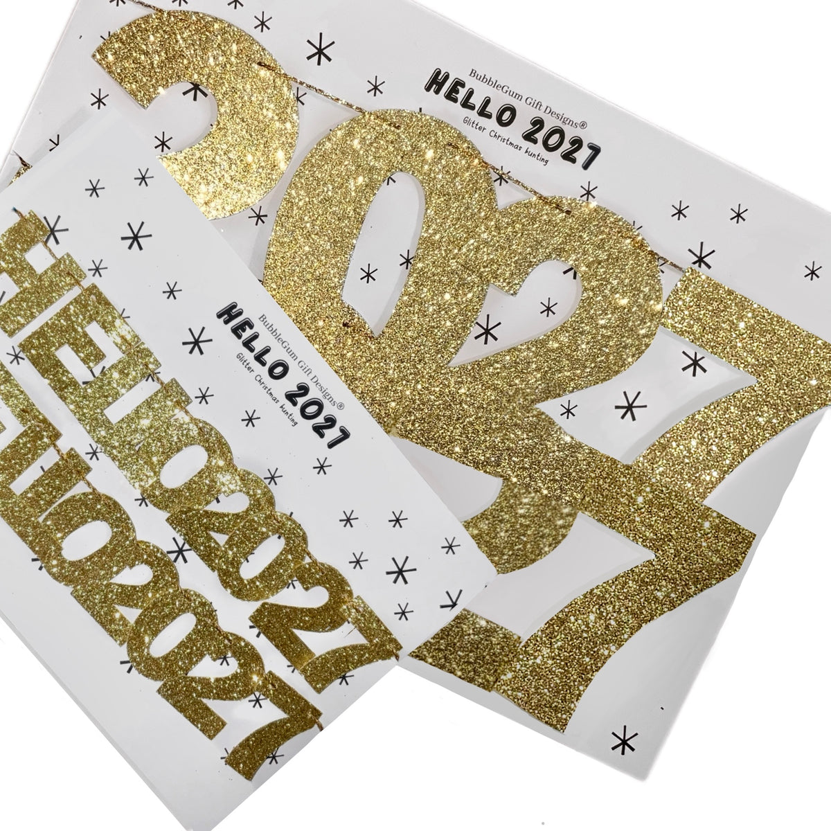 Gold glitter Hello 2027 bunting New Years eve party sparkly garland Hanging shelf decoration Choose your size, Mini or standard 1x12
