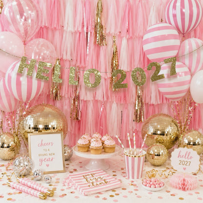 Gold glitter Hello 2027 bunting New Years eve party sparkly garland Hanging shelf decoration Choose your size, Mini or standard 1x12