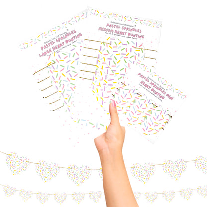 Baby sprinkle bunting Heart shaped garland Pastel hundreds and thousands birthday party decorations Fun sprinkles wall decorations