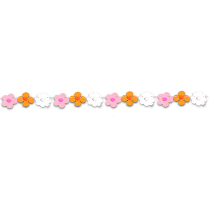 Retro flower garland pom pom centres Daisy and Pansy mini bunting pink orange and white 70s floral garland flower power party