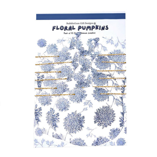 Blue and white Chinoiserie pumpkin garland Floral Autumn pumpkin bunting Hand drawn Chrysanthemum fall decorations