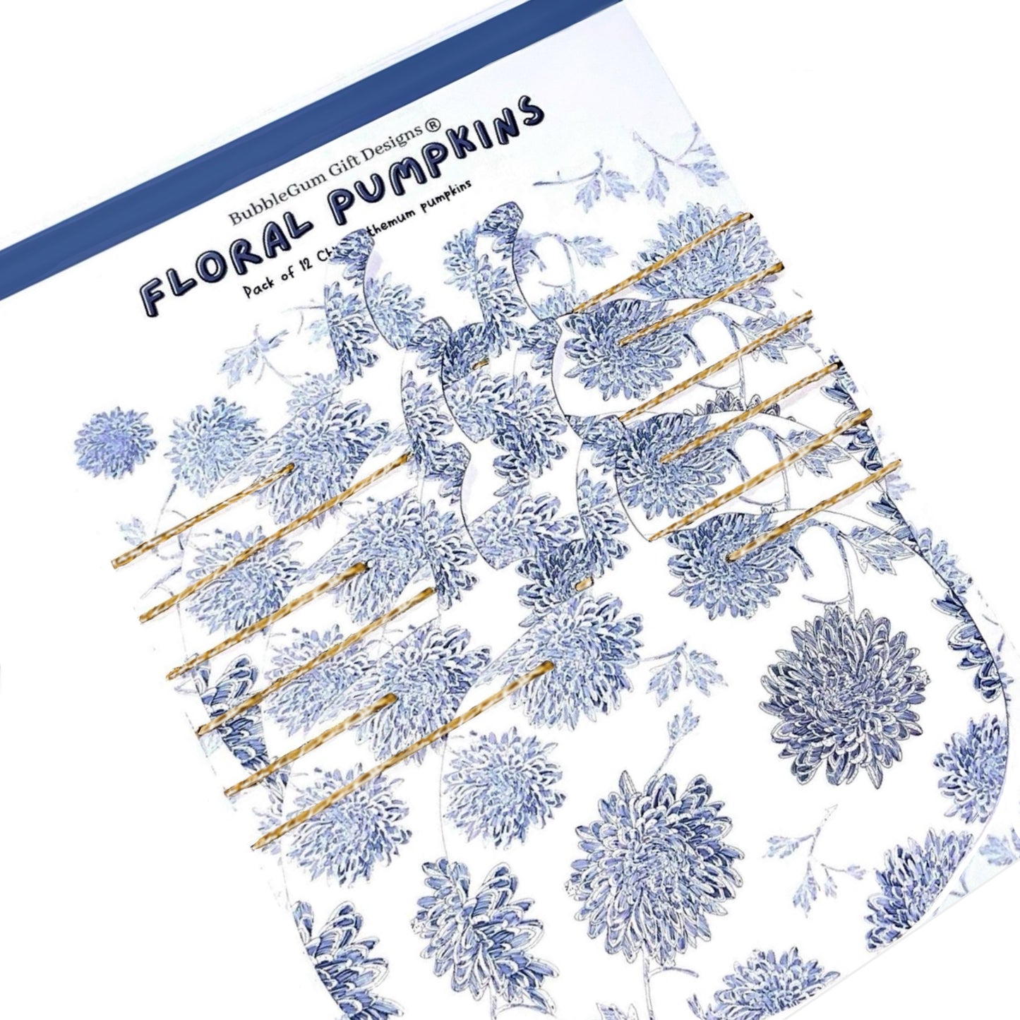 Blue and white Chinoiserie pumpkin garland Floral Autumn pumpkin bunting Hand drawn Chrysanthemum fall decorations