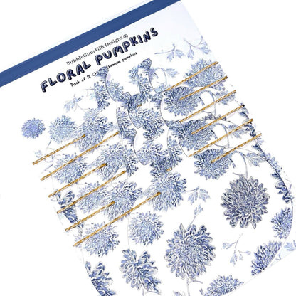 Blue and white Chinoiserie pumpkin garland Floral Autumn pumpkin bunting Hand drawn Chrysanthemum fall decorations