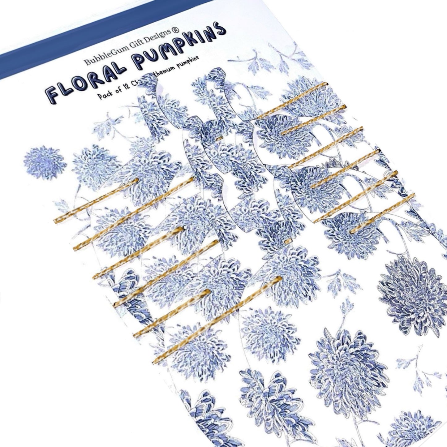 Blue and white Chinoiserie pumpkin garland Floral Autumn pumpkin bunting Hand drawn Chrysanthemum fall decorations