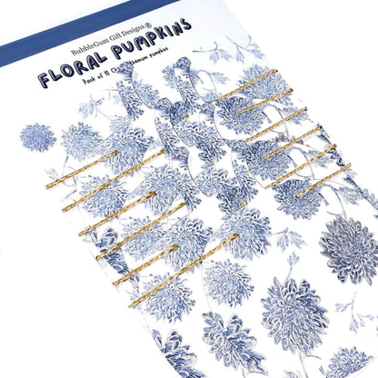 Blue and white Chinoiserie pumpkin garland Floral Autumn pumpkin bunting Hand drawn Chrysanthemum fall decorations