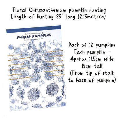 Blue and white Chinoiserie pumpkin garland Floral Autumn pumpkin bunting Hand drawn Chrysanthemum fall decorations