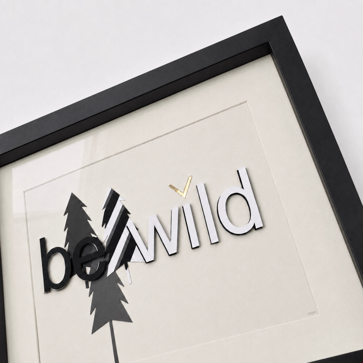 Kids room art quote black and white layered typography minimalist wall art ‘Be Wild’ handmade