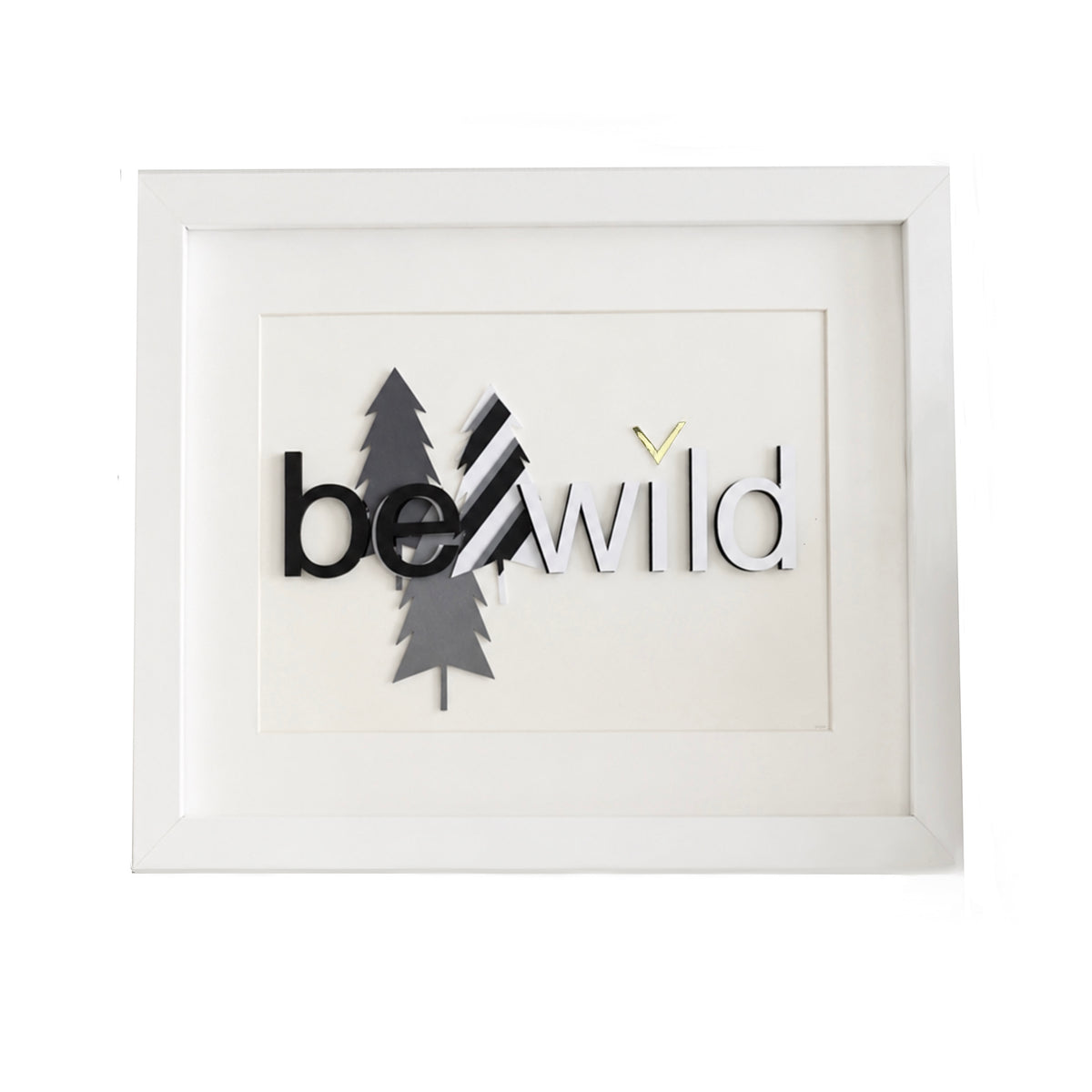 Kids room art quote black and white layered typography minimalist wall art ‘Be Wild’ handmade