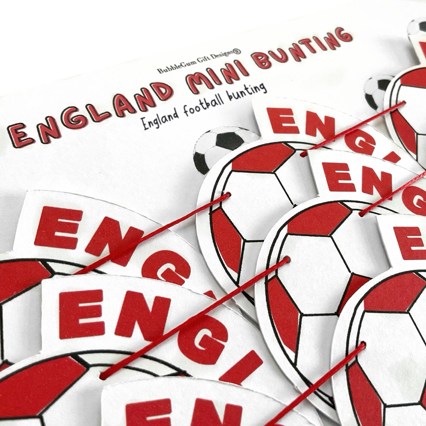 Football mini bunting England wording red and white sport party decorations football themed Championship footy fan garland World Cup