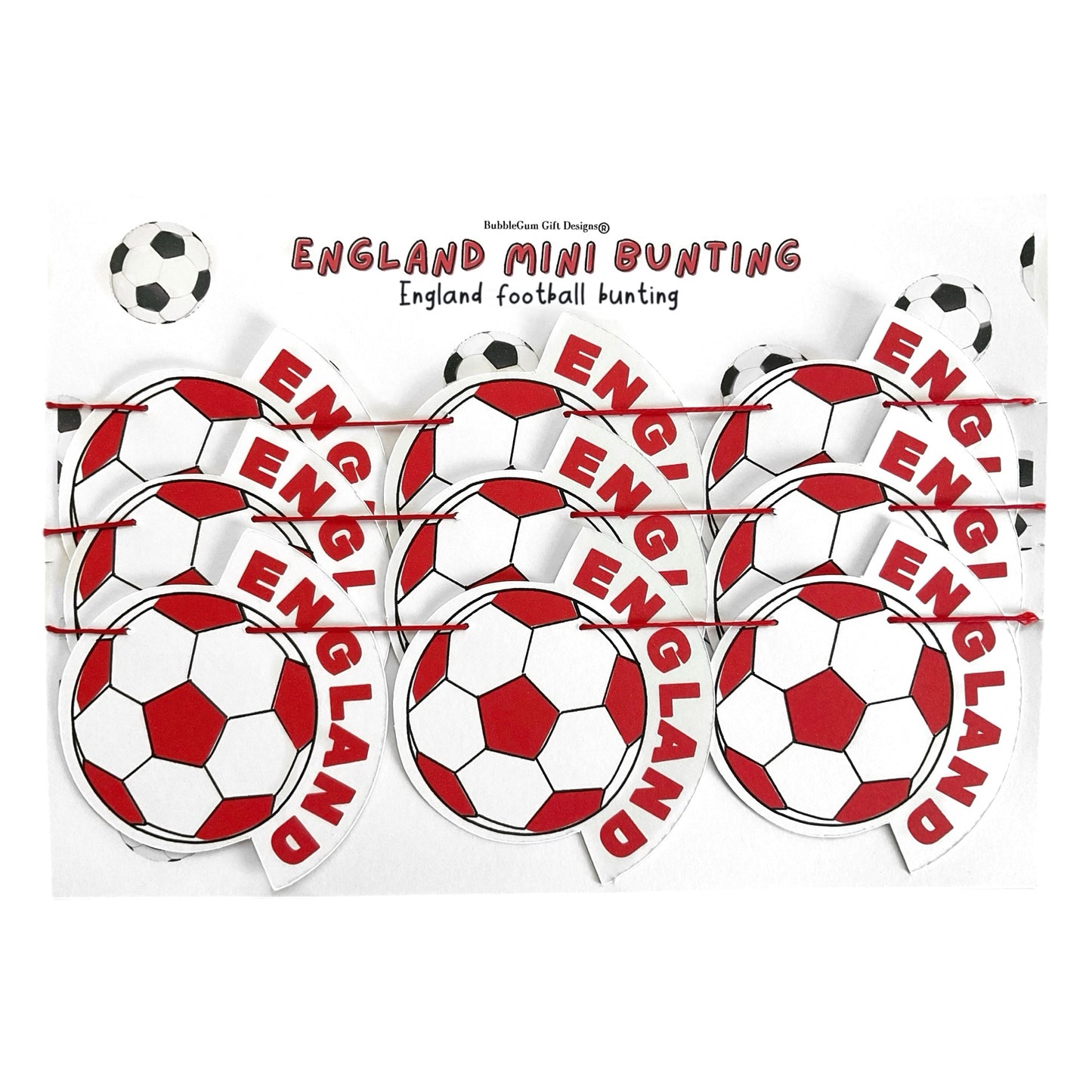 Football mini bunting England wording red and white sport party decorations football themed Championship footy fan garland World Cup