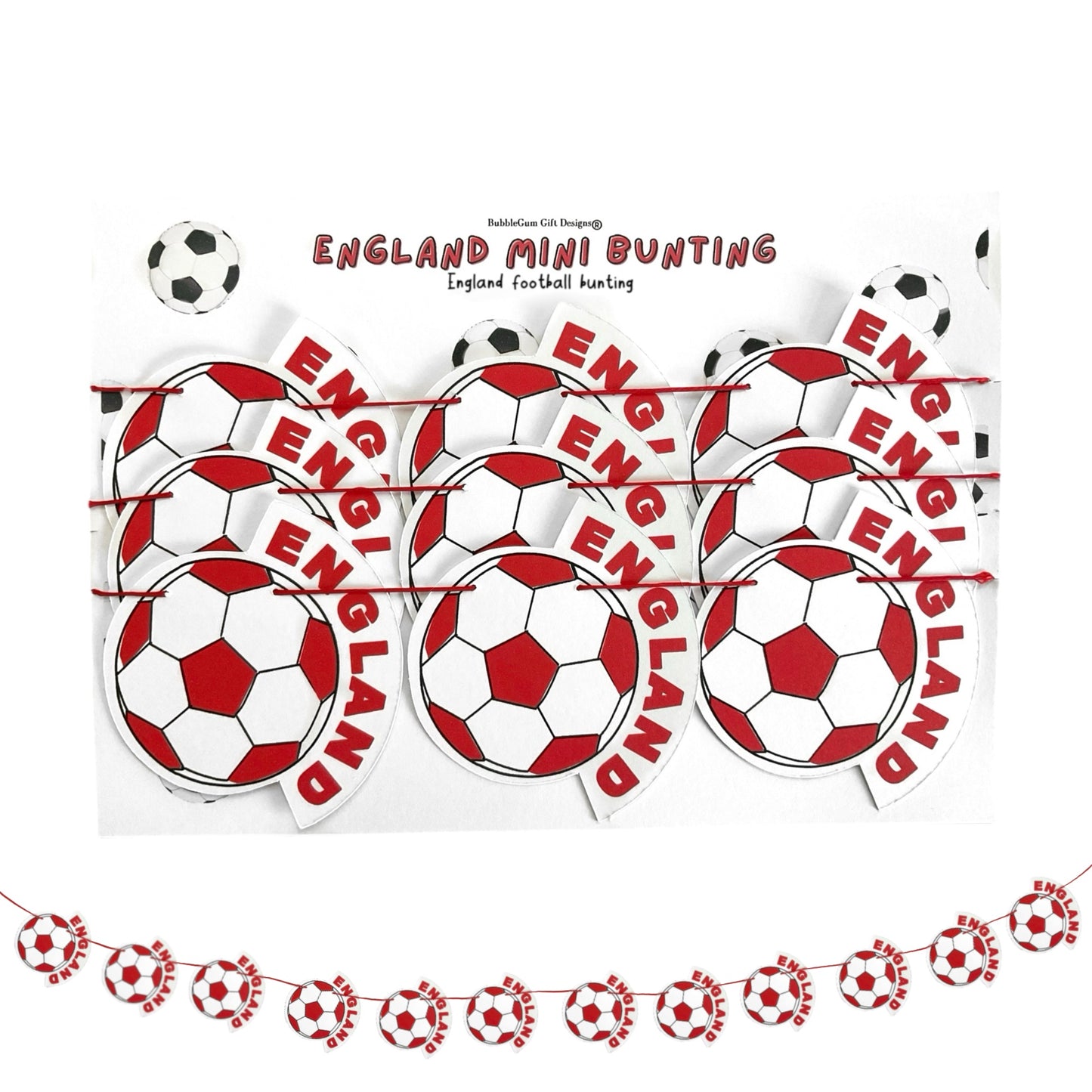 Football mini bunting England wording red and white sport party decorations football themed Championship footy fan garland World Cup