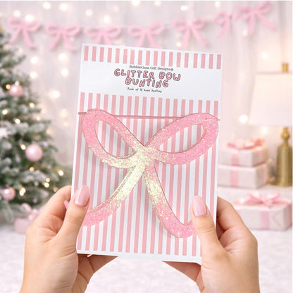 Pink Glitter Christmas Bow Bunting Pink Christmas Garland Preppy Coquette Holiday Decorations