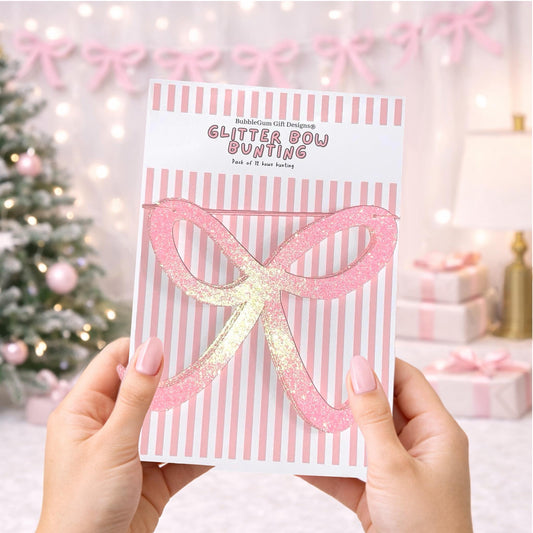 Pink Glitter Christmas Bow Bunting Pink Christmas Garland Preppy Coquette Holiday Decorations