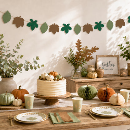 Leaf bunting Autumn decor Chestnut tree Sycamore Sage green Birch tree Leaf garland mini bunting Fall decorations for shelf decor