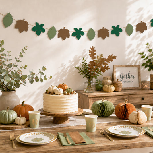 Leaf bunting Autumn decor Chestnut tree Sycamore Sage green Birch tree Leaf garland mini bunting Fall decorations for shelf decor