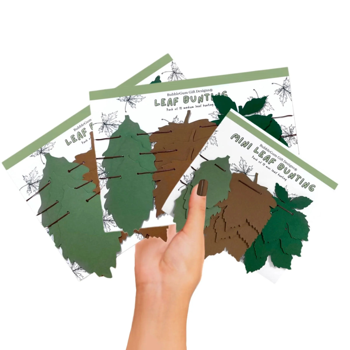 Leaf bunting Autumn decor Chestnut tree Sycamore Sage green Birch tree Leaf garland mini bunting Fall decorations for shelf decor