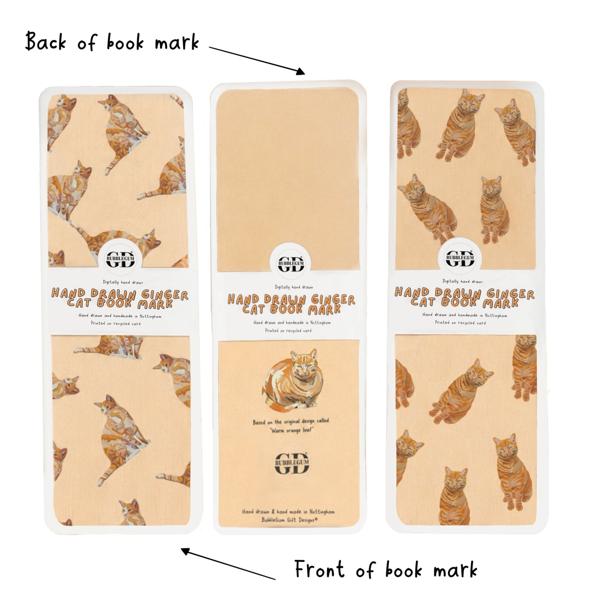 Ginger Cat Bookmark (Choose Design or Pack) – Laminated Linen Card