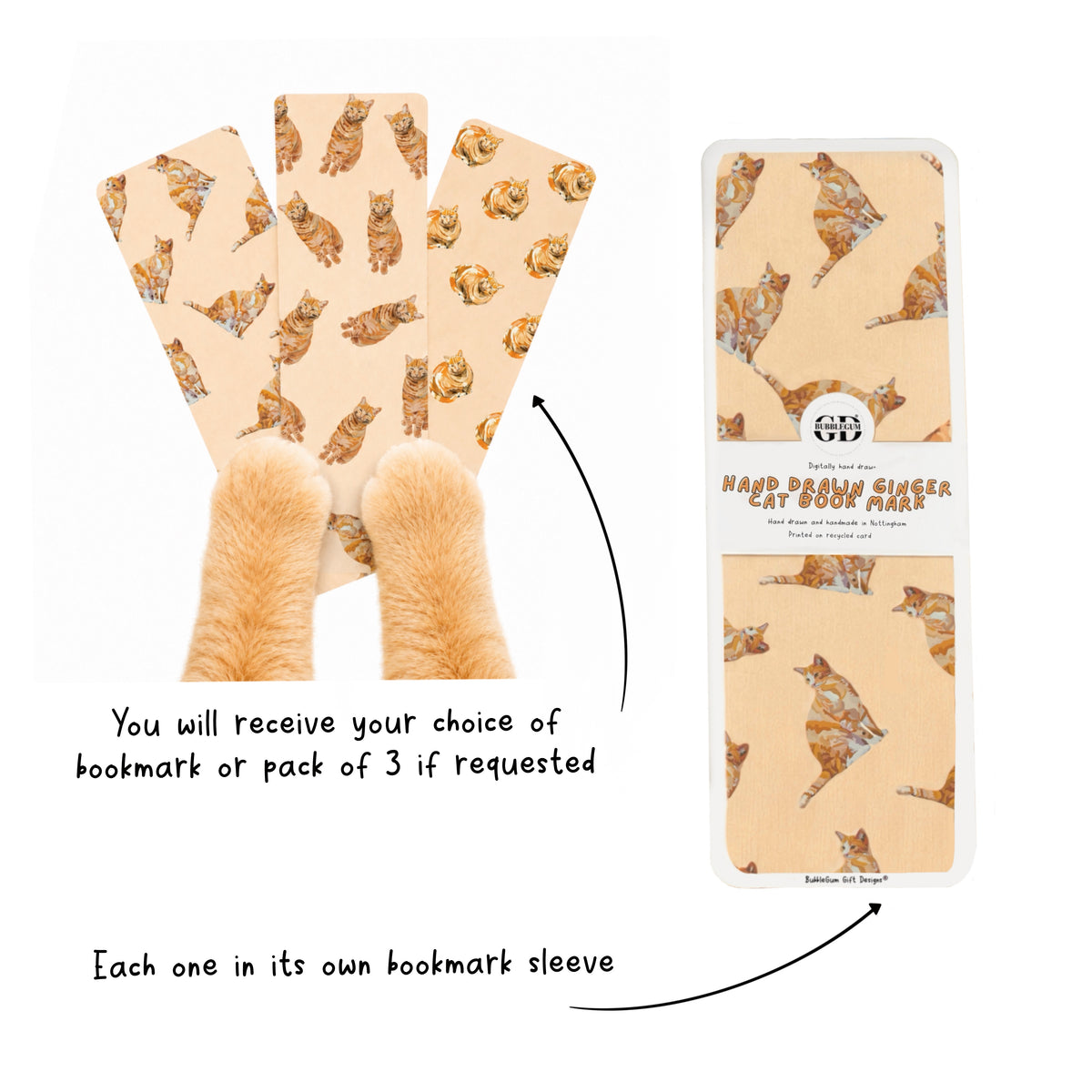 Ginger Cat Bookmark (Choose Design or Pack) – Laminated Linen Card