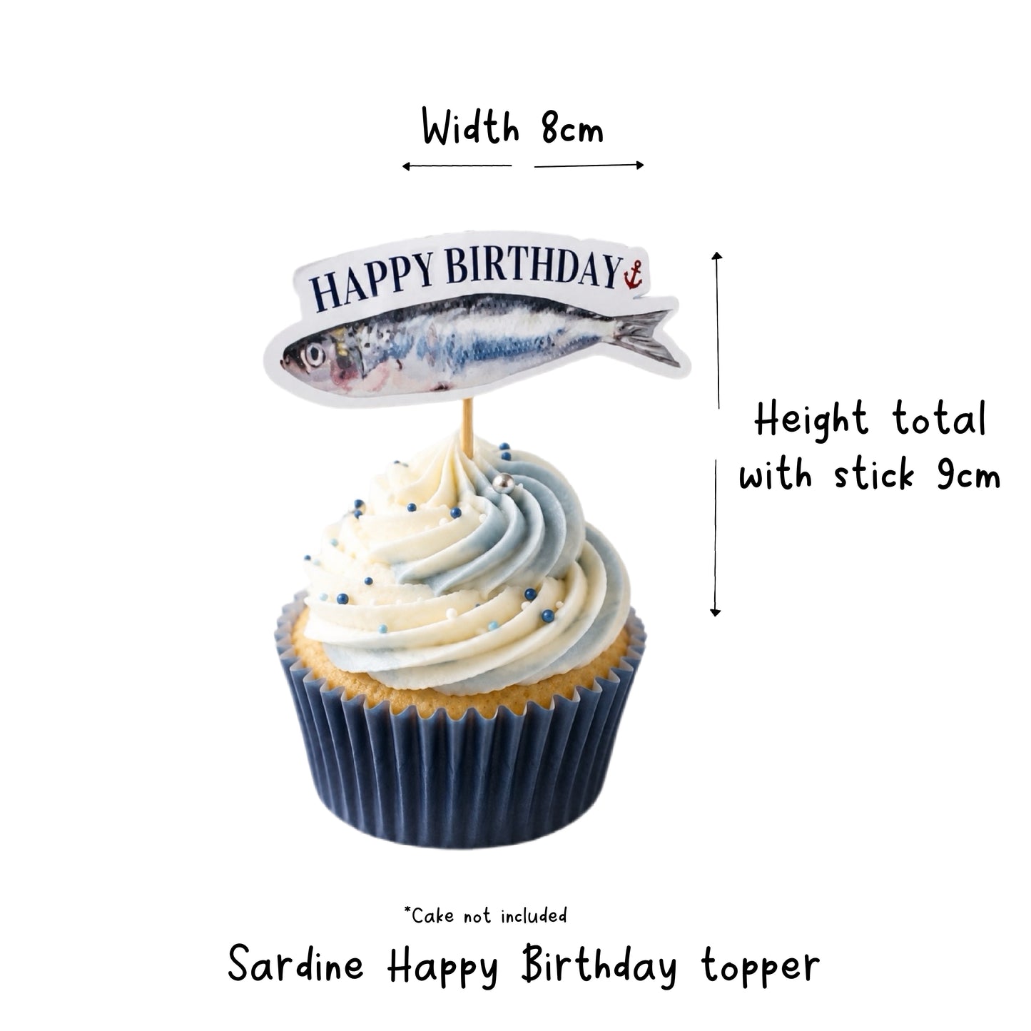 Sardine cupcake toppers nautical theme birthday party Funny seaside fish cupcake decorations