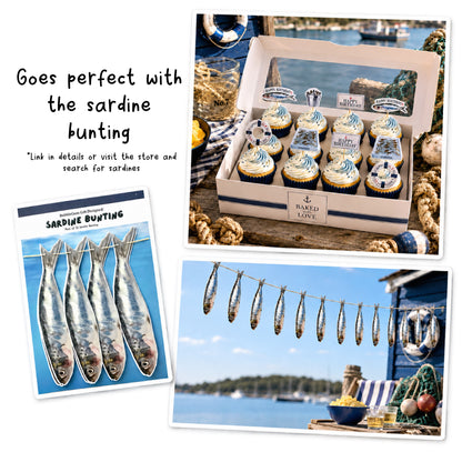Sardine cupcake toppers nautical theme birthday party Funny seaside fish cupcake decorations