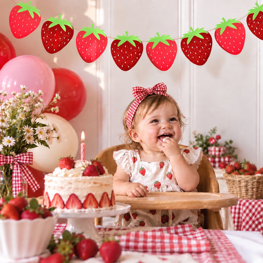 Red strawberry bunting Strawberry party garland Berry sweet first birthday decorations