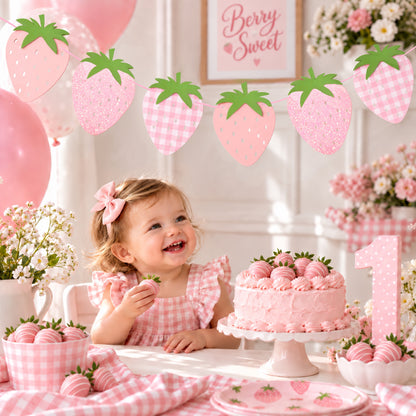 Pink Strawberry Garland – Sweet 1st Birthday Party Decorations