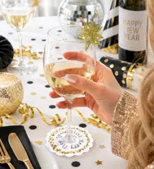 2027 New Year Wine Glass Collars (Choose Size) – Scalloped Card Tags, 6 Pack