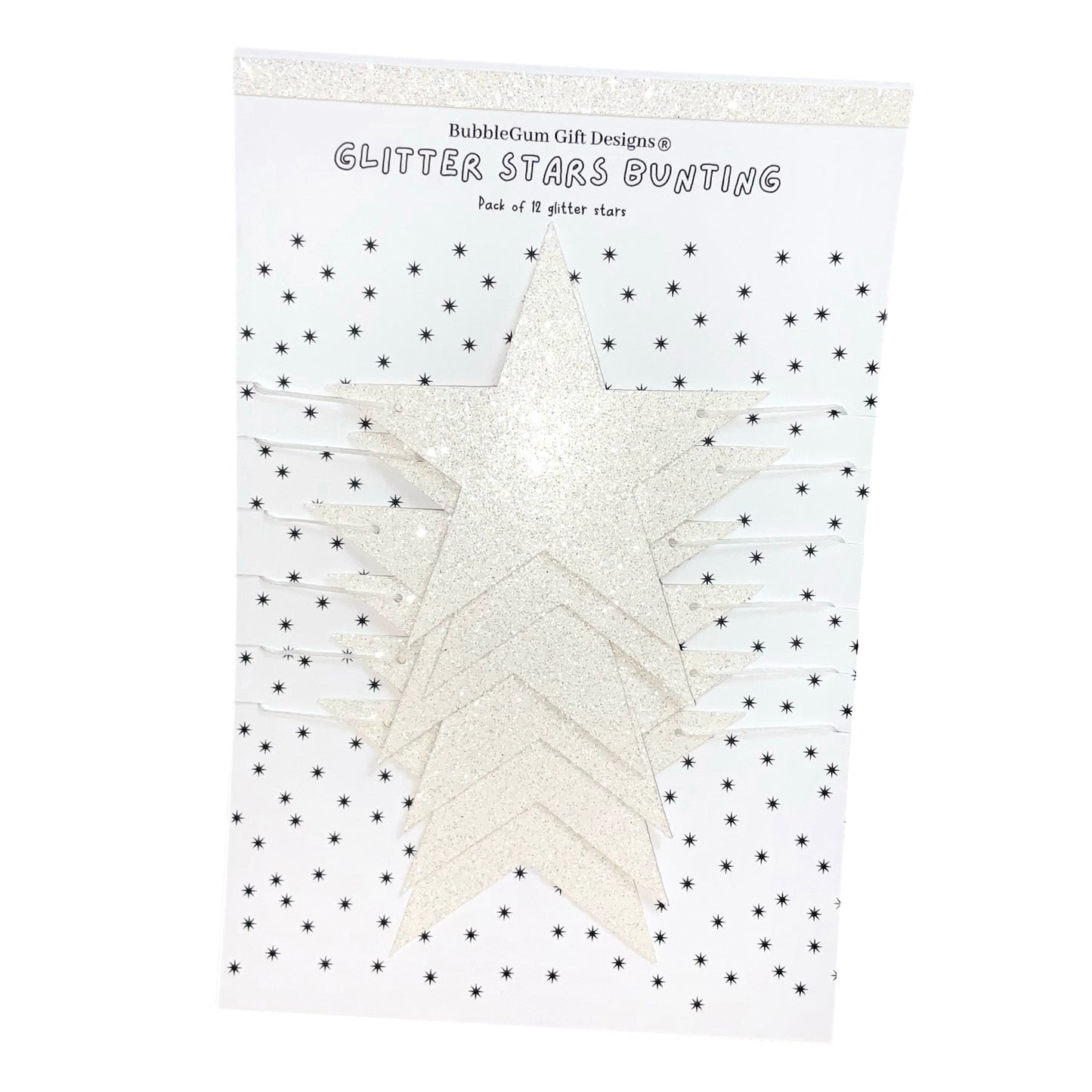 White glitter star garland, baby shower decorations gender neutral, winter wedding decor various sizes 1x12