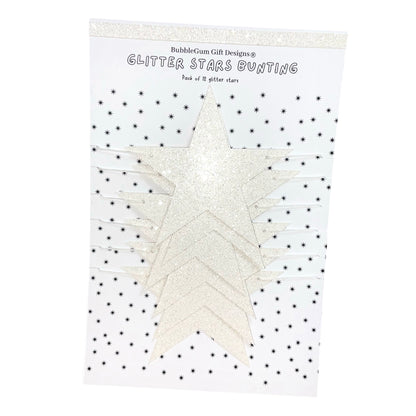 White glitter star garland, baby shower decorations gender neutral, winter wedding decor various sizes 1x12