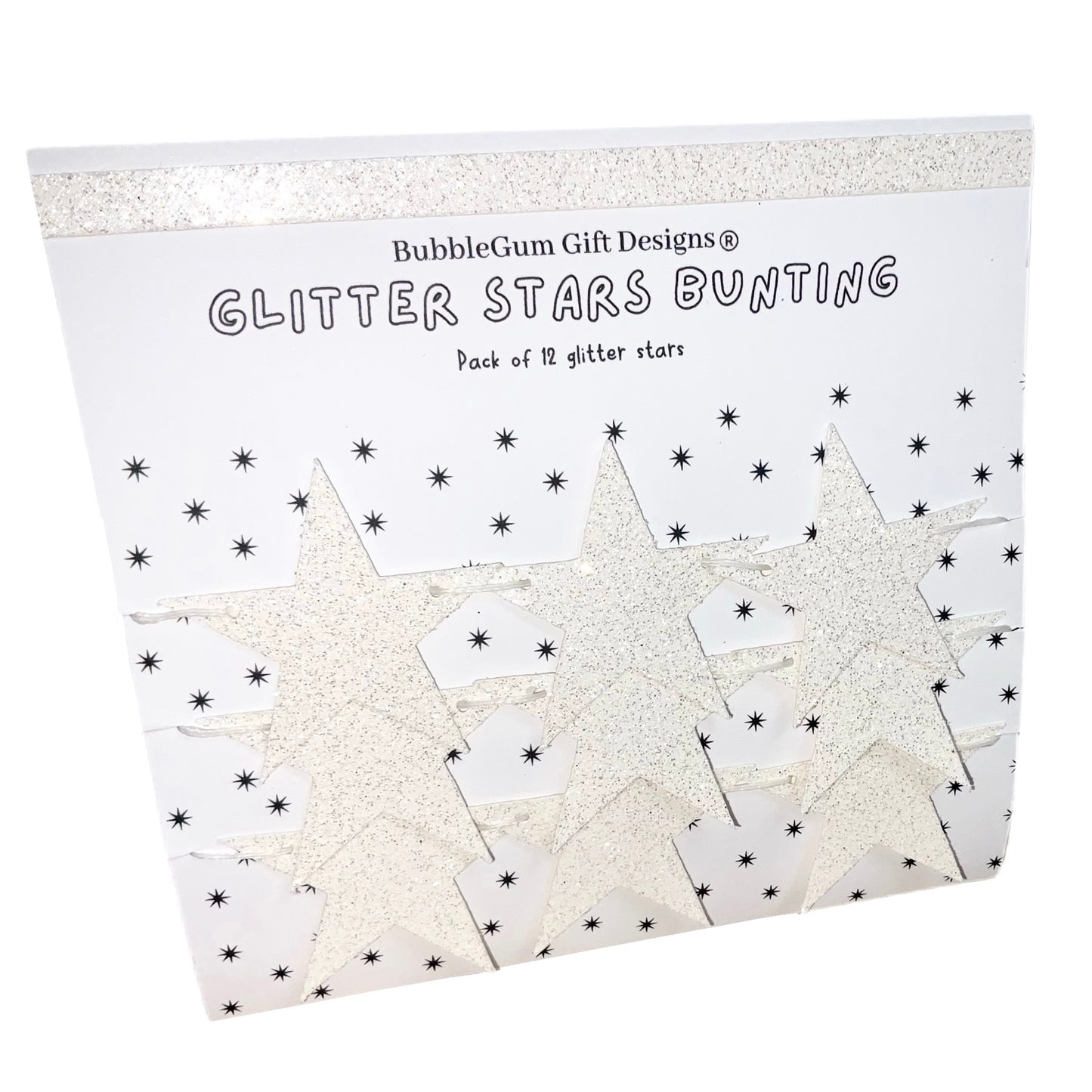 White glitter star garland, baby shower decorations gender neutral, winter wedding decor various sizes 1x12