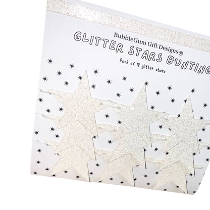 White glitter star garland, baby shower decorations gender neutral, winter wedding decor various sizes 1x12