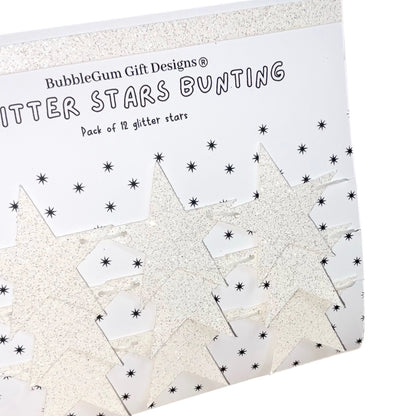 White glitter star garland, baby shower decorations gender neutral, winter wedding decor various sizes 1x12