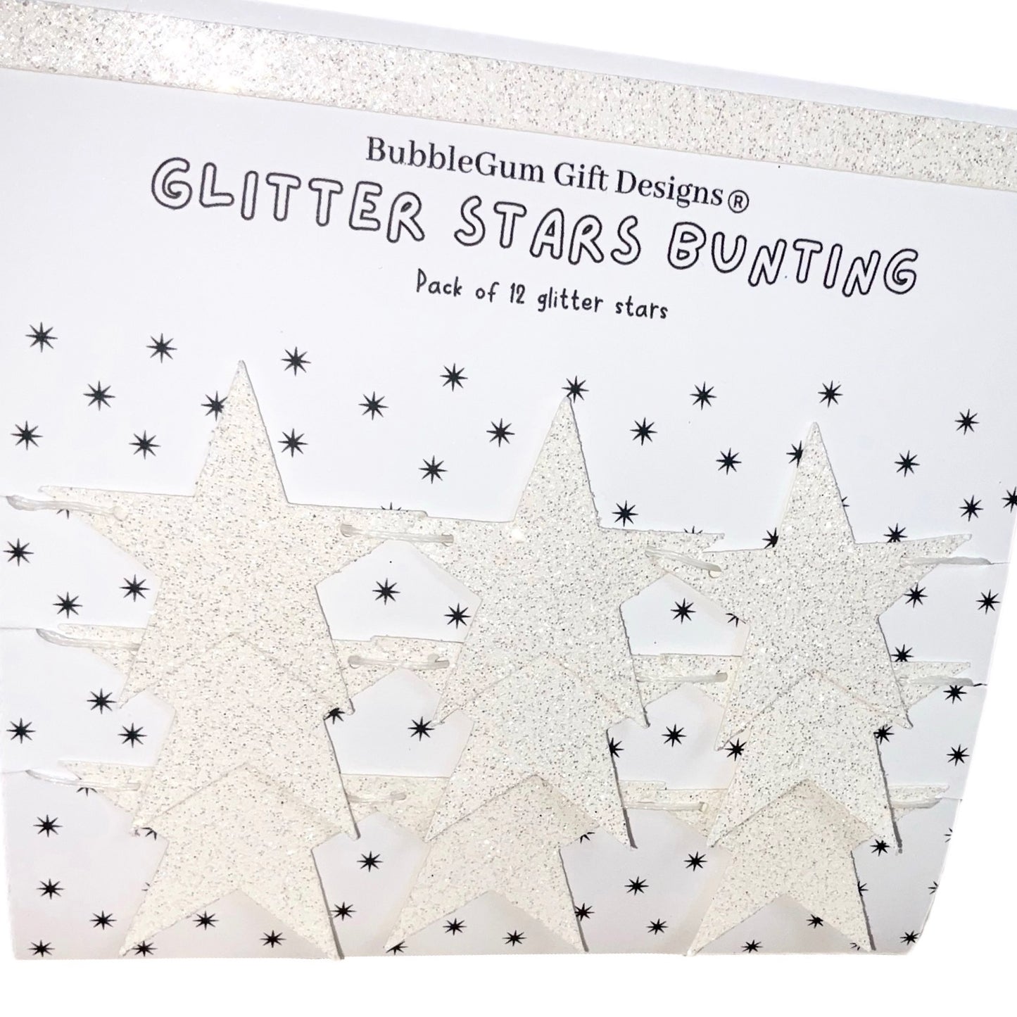 White glitter star garland, baby shower decorations gender neutral, winter wedding decor various sizes 1x12