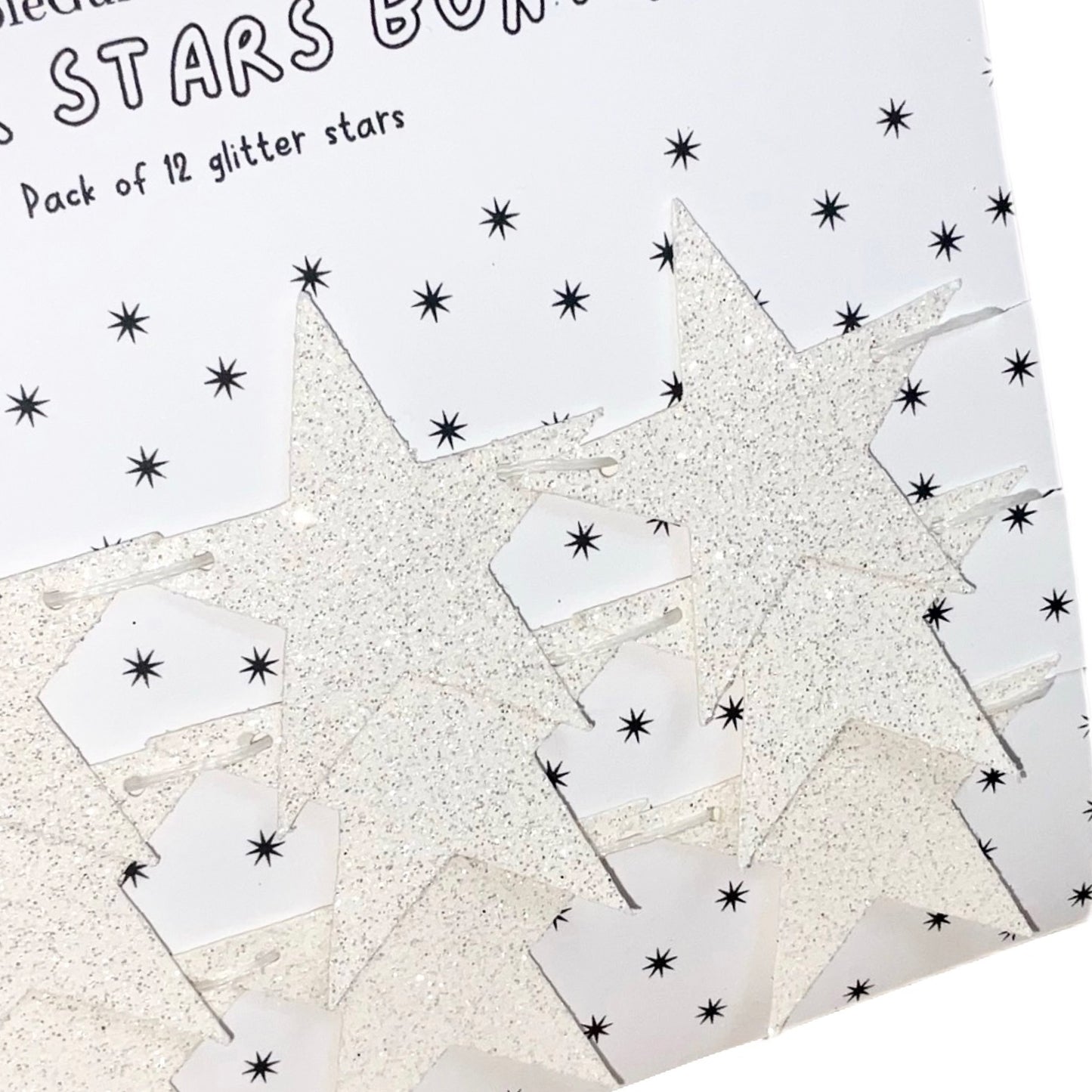 White glitter star garland, baby shower decorations gender neutral, winter wedding decor various sizes 1x12