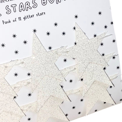 White glitter star garland, baby shower decorations gender neutral, winter wedding decor various sizes 1x12