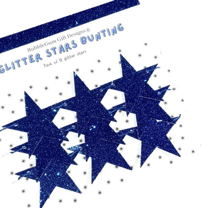 Royal blue glitter star garland, 21st birthday decorations, celestial decor 21st party decorations - size options