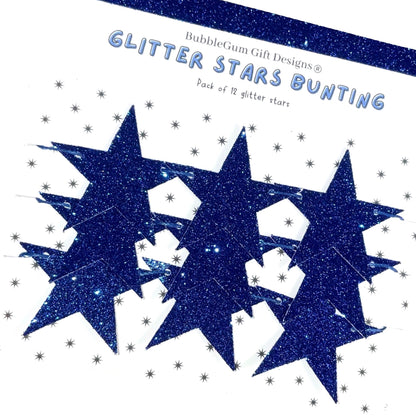 Royal blue glitter star garland, 21st birthday decorations, celestial decor 21st party decorations - size options