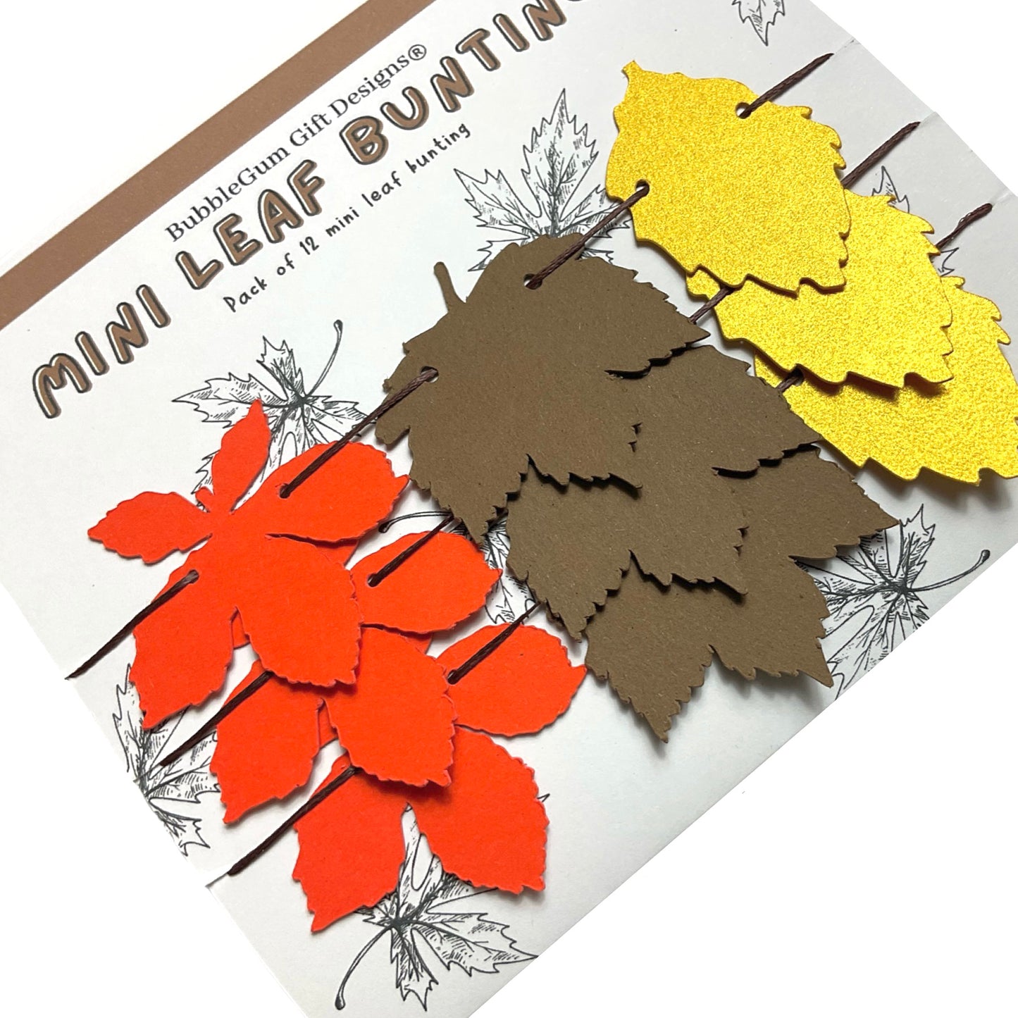 Mini fall leaf garland pumpkin spice colour autumn leaves, Chestnut, Sycamore and birch leaf decoration, Cute reading corner shelf decor