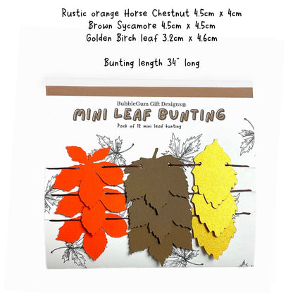 Mini fall leaf garland pumpkin spice colour autumn leaves, Chestnut, Sycamore and birch leaf decoration, Cute reading corner shelf decor