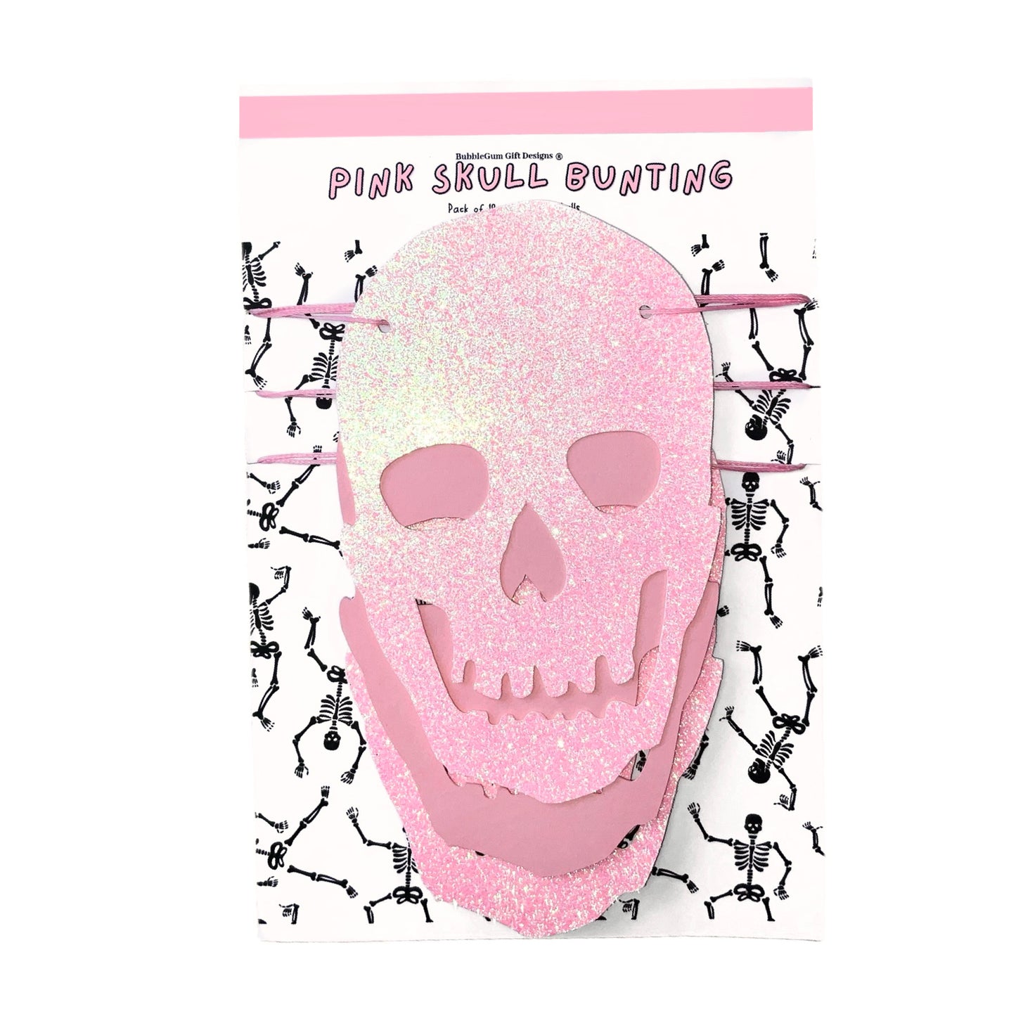 Pink skull banner Halloween decoration, Pastel Halloween skull heads, Pink goth skulls decoration