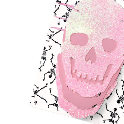 Pink skull banner Halloween decoration, Pastel Halloween skull heads, Pink goth skulls decoration