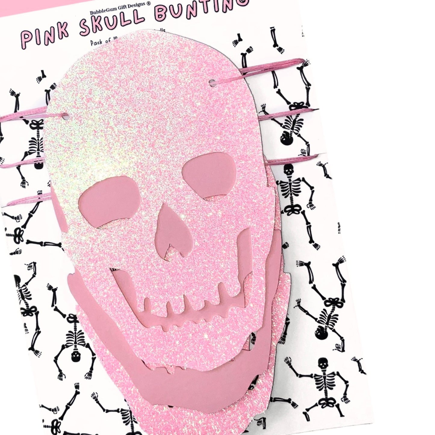 Pink skull banner Halloween decoration, Pastel Halloween skull heads, Pink goth skulls decoration