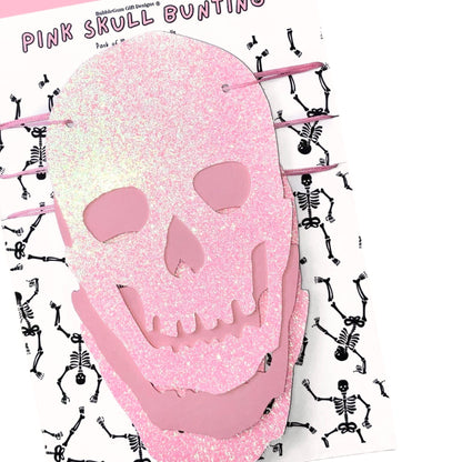 Pink skull banner Halloween decoration, Pastel Halloween skull heads, Pink goth skulls decoration