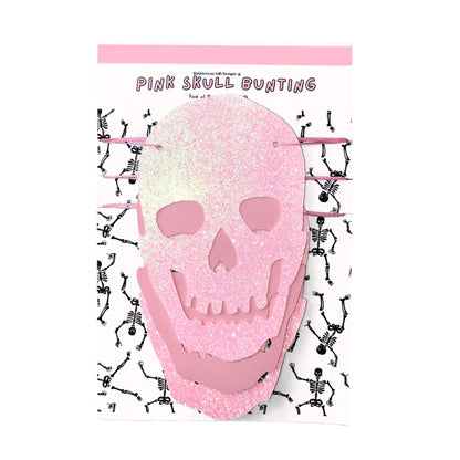 Pink skull banner Halloween decoration, Pastel Halloween skull heads, Pink goth skulls decoration