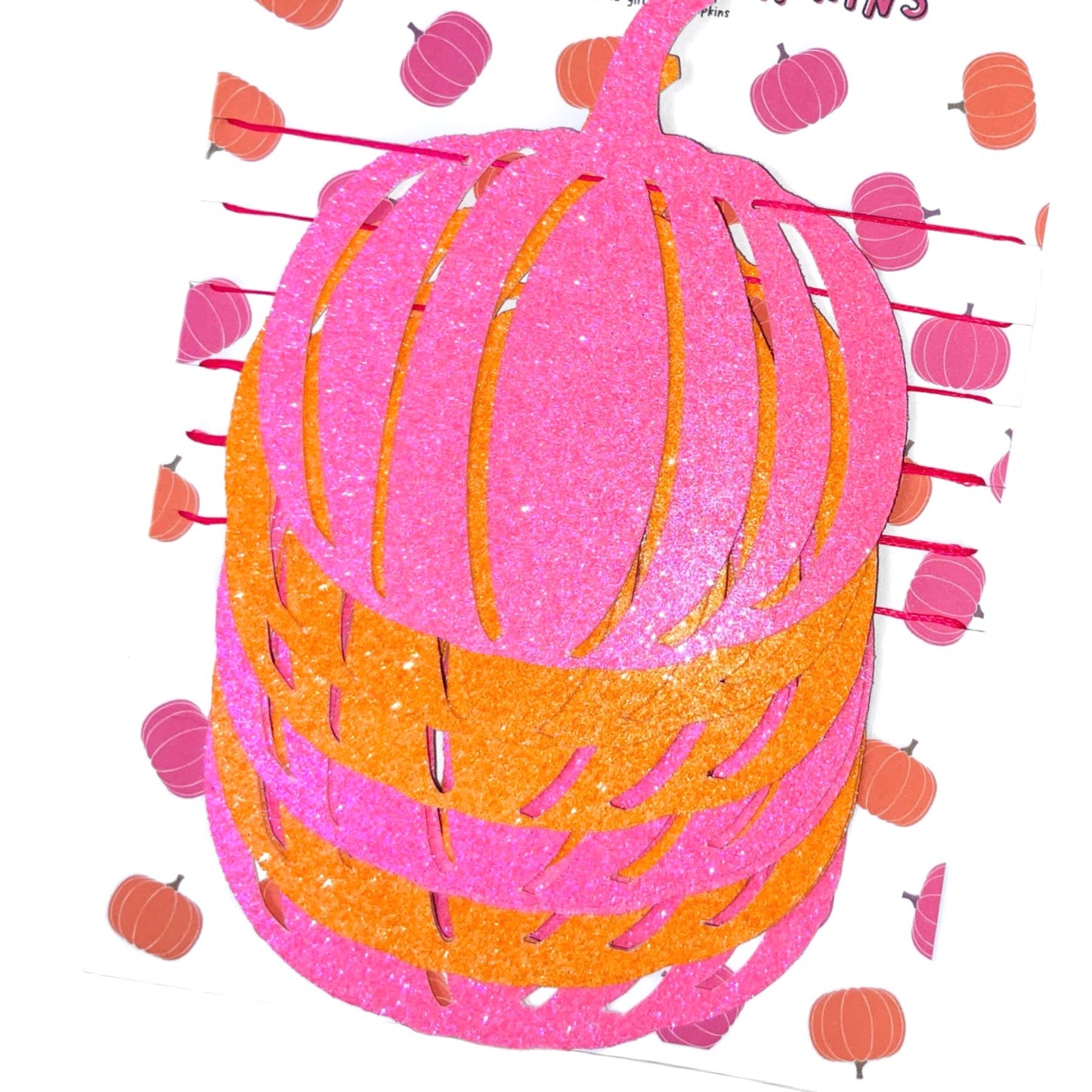 Neon pink orange glitter pumpkin garland, October pumpkin birthday 90s Halloween wall decor