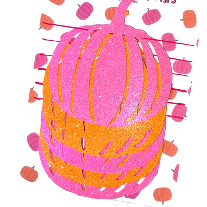 Neon pink orange glitter pumpkin garland, October pumpkin birthday 90s Halloween wall decor