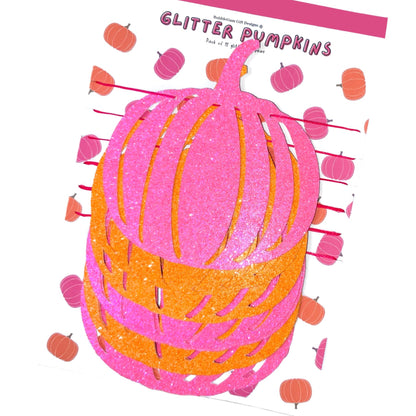 Neon pink orange glitter pumpkin garland, October pumpkin birthday 90s Halloween wall decor